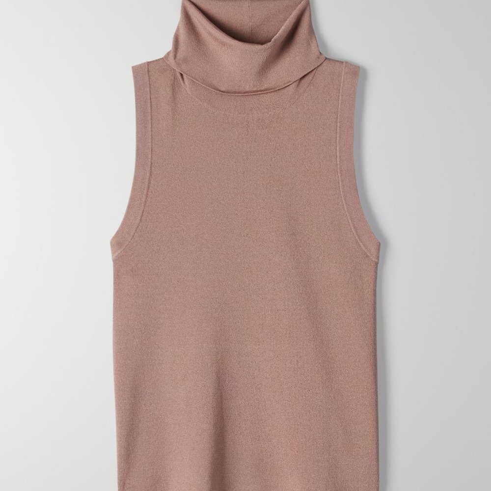 Babaton CRAVAN Turtleneck Sleeveless knit turtleneck top Aritzia Mauve Small